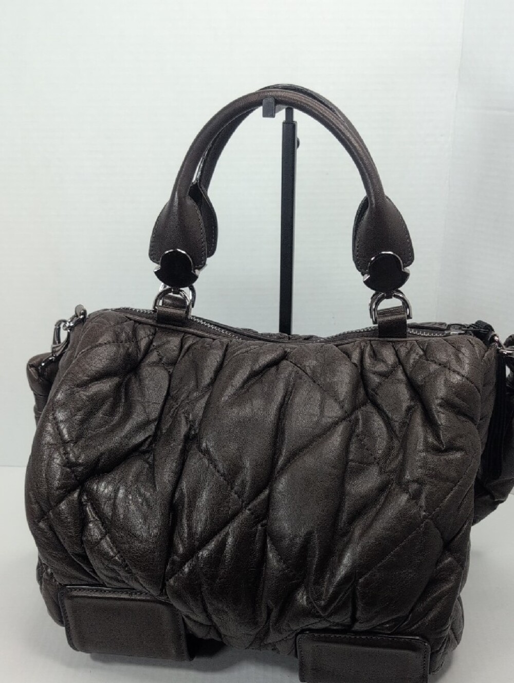 Moncler Brown Quiled Leather Top-Handle Bag - Picture 4 of 15